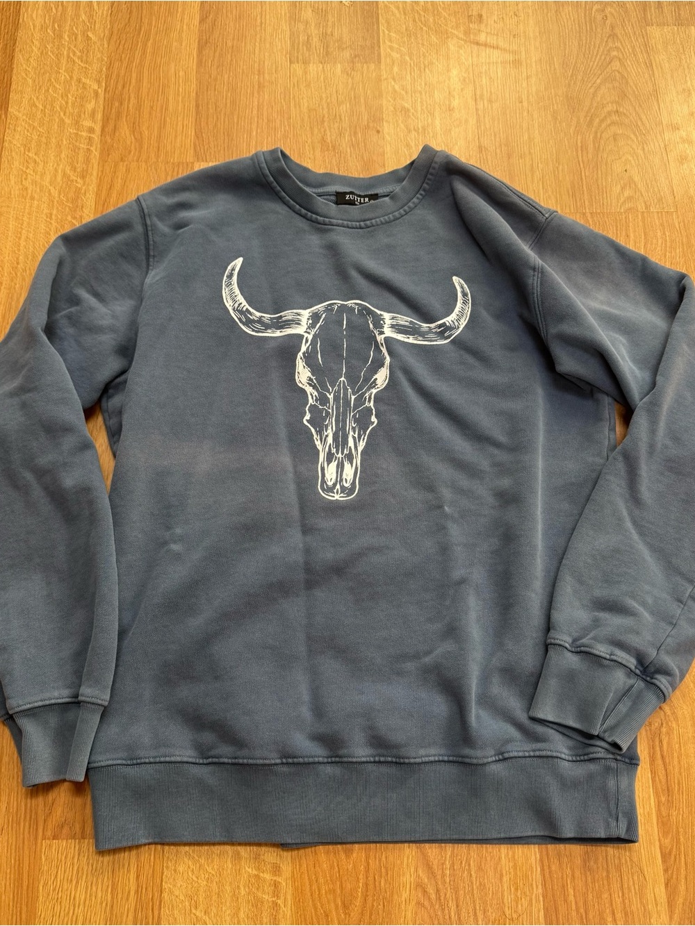 Zutter Blue Crewneck Sweatshirt with Bull Skull Graphic